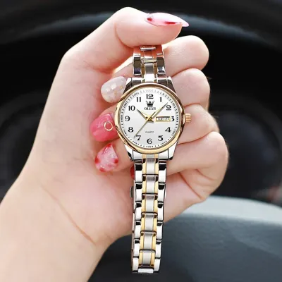 OLEVS 5567 Quartz Casual Watch Gift Alloy Watchband Round-dial Wristwatch Week Display Calendar Luminous